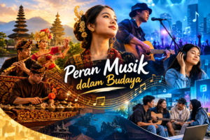 Ilustrasi peran musik tradisional dan modern dalam melestarikan budaya Indonesia.